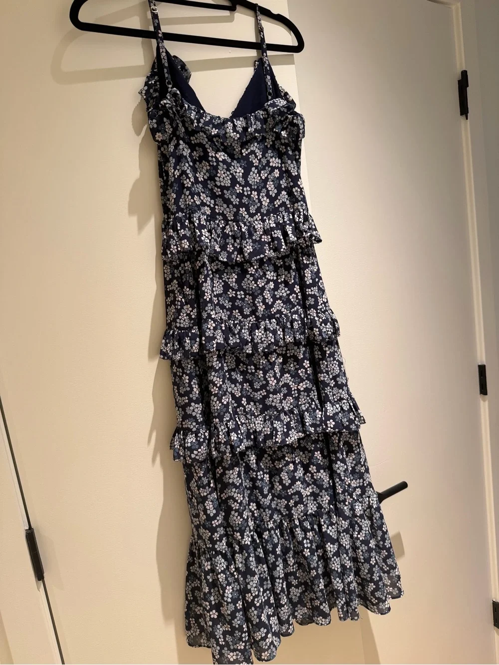 Michael Kors Navy Floral Tiered Ruffle Maxi Dress NWOT